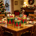3-PCE Christmas Metal Drum Buckets Set - Festive Ice Bucket & Storage for Small Plants/Ornaments/Candies, Round Decorative Pails for Party Table Centerpieces & Home Mantel Display