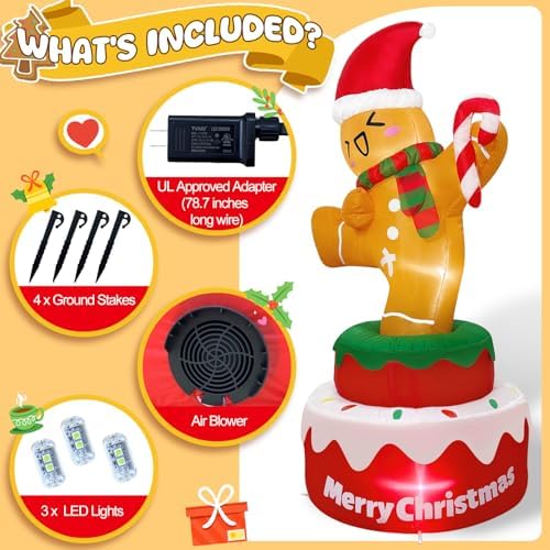 OurWarm 5FT Christmas Inflatables Gingerbread Outdoor Christmas Decorations