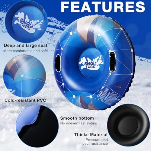 Poen 4 Pack Snow Sled Tube 36 Inch Inflatable with Handles,Vibrant