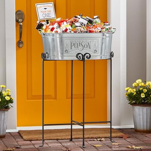 Let's Make Memories Personalized Beverage Tub - Halloween Party - Halloween Decorations - Galvanized Metal Drink Tub - Trick or Treat Candy Bowl - 5.5 Gallons - Eat, Drink and Be Scary