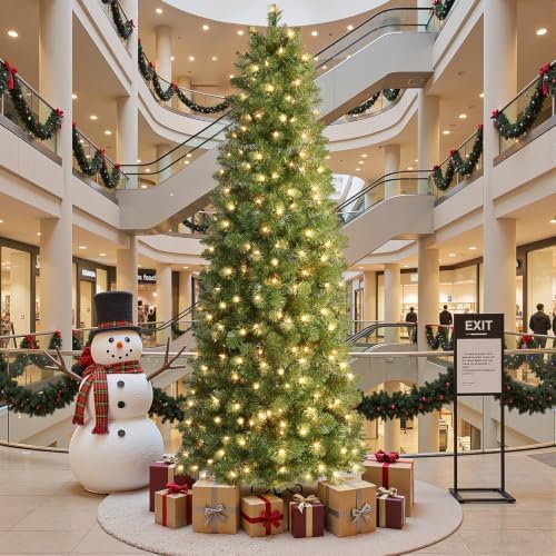 SHareconn Prelit Artificial Pencil Christmas Tree 9FT & Warm White Lights