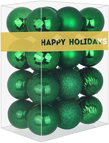 Emerald Green 3.2" Large Christmas Balls - Christmas Tree Decoration Ornaments Shatterproof Hanging Balls for Birthday St. Patrick's Day Easter Mardi Gras Holiday Wedding Decorations Set of 24pcs