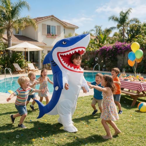 One Casa Inflatable Shark Costume for Kids,Blow Up Full Body Animal Suit
