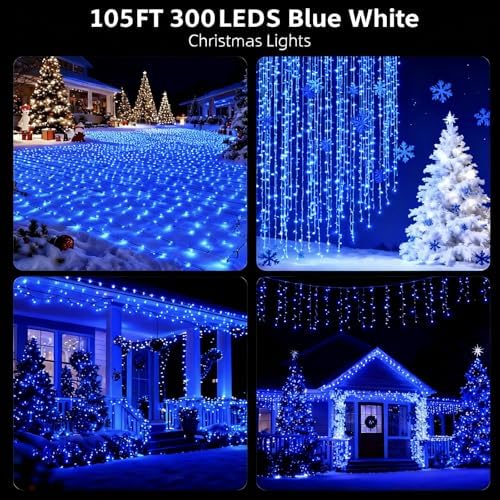 MZD8391 105FT 300LED Christmas Light, Christmas Tree Light, Blue White
