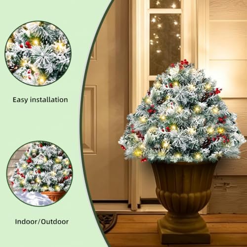 2 Pack Snowy Lighted Christmas Urn Filler, Outdoor Porch Decor