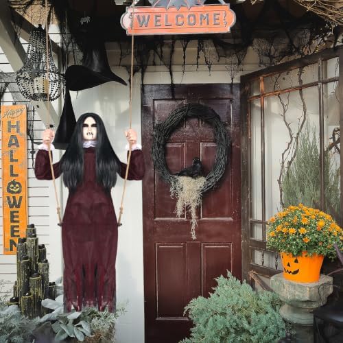 PARTYGEARS Halloween Decorations Props Hanging Swinging Girl with Creepy Expressions, Hanging Ghosts The Best Indoor and Outdoor Scary Decorations for Halloween(Red)