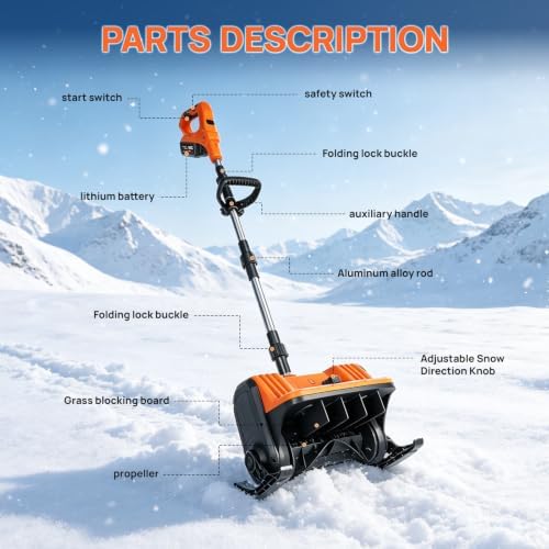 21V Cordless Snow Shovel, 13 Inch Brushless Electric Snow Blower 2×4.0Ah