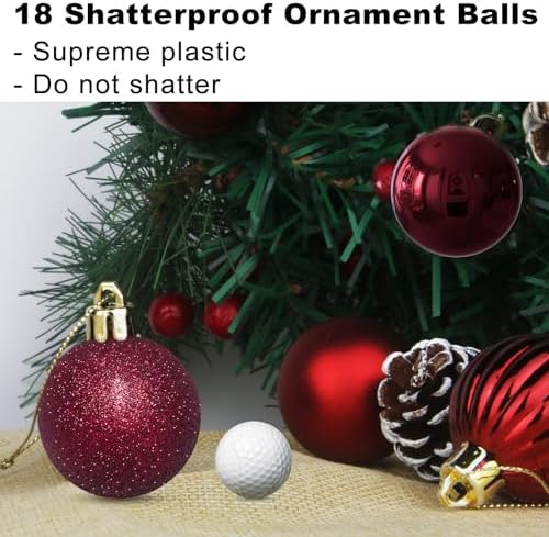 Maroon 3.2" Large Christmas Balls - Christmas Tree Decoration Ornaments Shatterproof Hanging Balls for Birthday Halloween Holiday Wedding Decorations Set of 18pcs