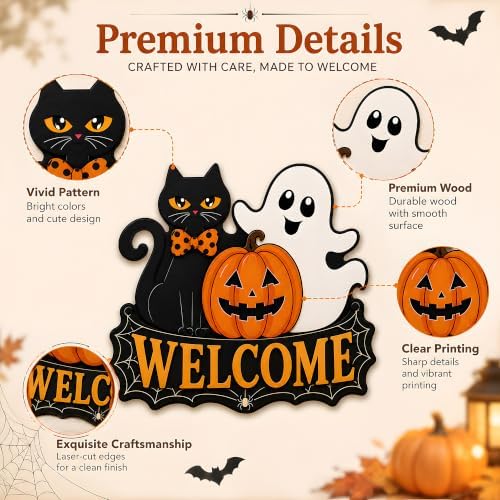 Halloween Party Decorations - Halloween Welcome Wreaths Sign for Front Door