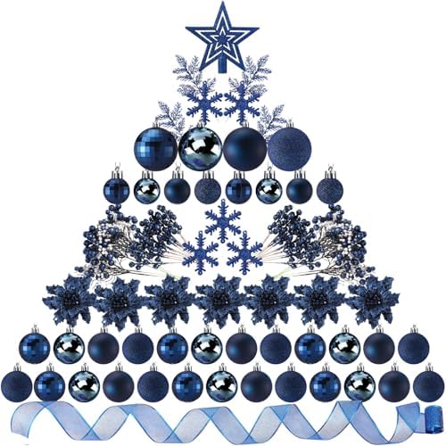 Sratte 94 Pcs Christmas Tree Ornaments Decoration Set, Navy Blue