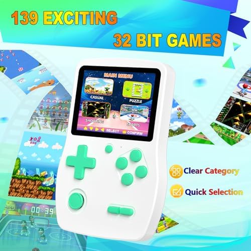 32 Bit Handheld Games for Kids Preloaded 139 Retro Video Games, White