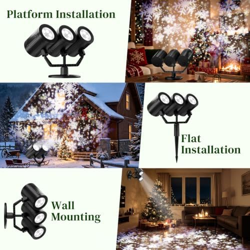 Christmas Snowflake Projector Lights Outdoor Triple Head for House Decor