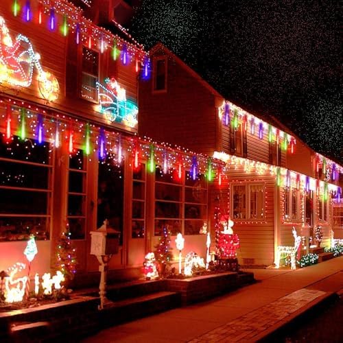 Multicolor Icicle Lights Outdoor, 40-Tube Meteor Shower Light for Christmas