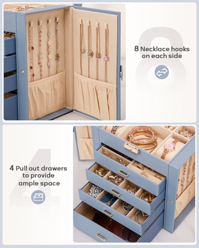 Homde Large Jewelry Box for Women: 5-Layer Organizer with Lock for Dresser