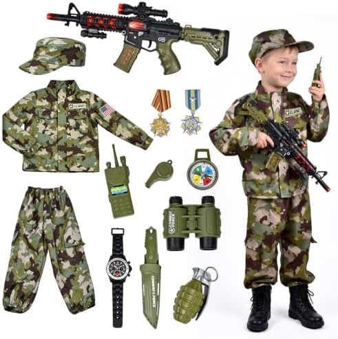 Kids Army Costume for Boys - 14 PCS Soldier Halloween Costume for Boys