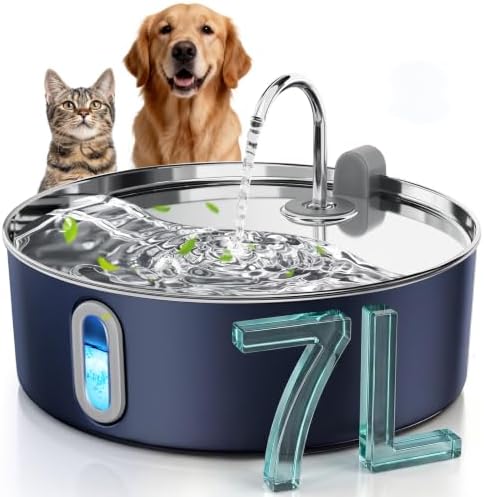 Smartoo 7L/236oz Stainless Steel Dog Water Fountain for Large Dog Navy Blue