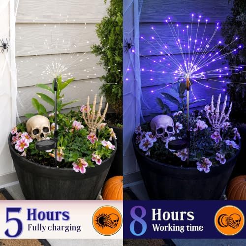 GIGALUMI 4 Pack Solar Firework Lights Outdoor, Halloween Decor, Purple