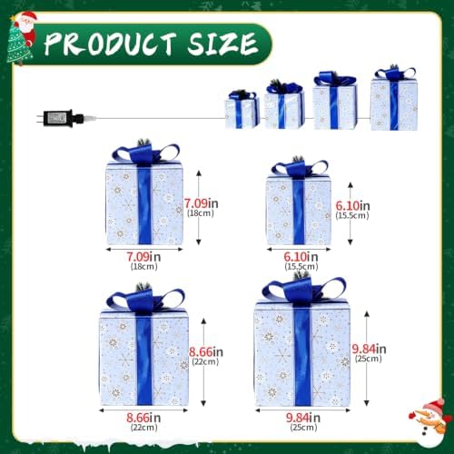 Set of 4 Christmas Lighted Gift Boxes, Light Up Blue Present Boxes