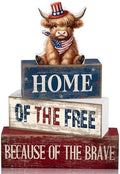 Moucuny 4 Pcs 4th of July Wooden Signs Patriotic Tiered Tray Decor