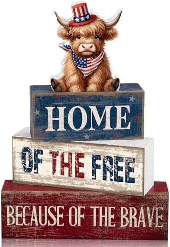 Moucuny 4 Pcs 4th of July Wooden Signs Patriotic Tiered Tray Decor