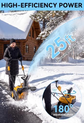 Electric Snow Blower Cordless 20" Brushless Snow Thrower for Patio/Driveway
