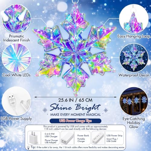 Nuanchu 4 Pcs 25.6" LED Christmas Snowflake Lights Decor, Laser