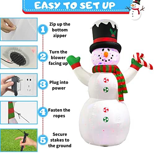 Buheco Snowman Inflatable Christmas Yard Decorations 8ft Giant Cute Blow Up Snowman Inflatables Outdoor Rotating Colorful Led Lights Xmas Frosty Winter Decor for Indoor Outside Lawn Holiday Vacation