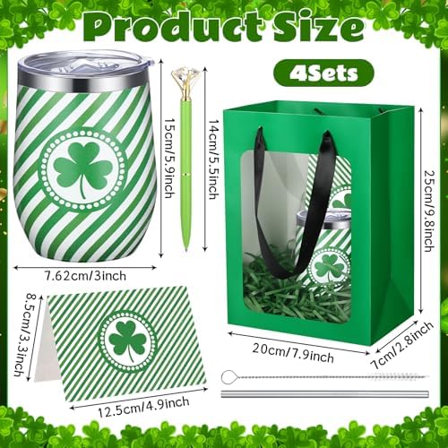 Patelai 30 Pcs Spring Picnic Party Favor Set Reusable Stainless Steel Tumblers with Lid Straw for Outdoor Camping 12oz Shamrock Cups for Wedding, Baby Shower Party Supplies, Employees (Green Clover)