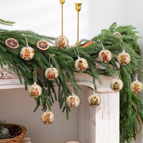 Outus 16 Pcs Christmas Tree Ball Ornaments Vintage Gingerbread Christmas Decorations for Tree Colorful Xmas Decorative Hanging Ornaments for Farmhouse Home Fireplace Decoration Holiday Party Favors