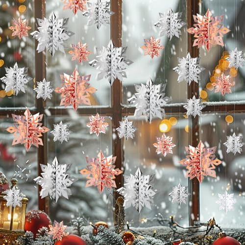 Snowflake Decorations, Paper Christmas Hanging Decor Indoor, 36-Pc