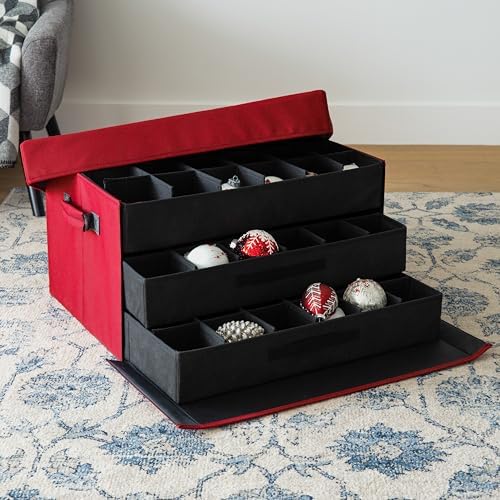 Balsam Hill Bauble Storage Bag - 72-Piece Christmas Ornament Storage Box with Drawer-Style Trays for Christmas Tree Ornaments Organization