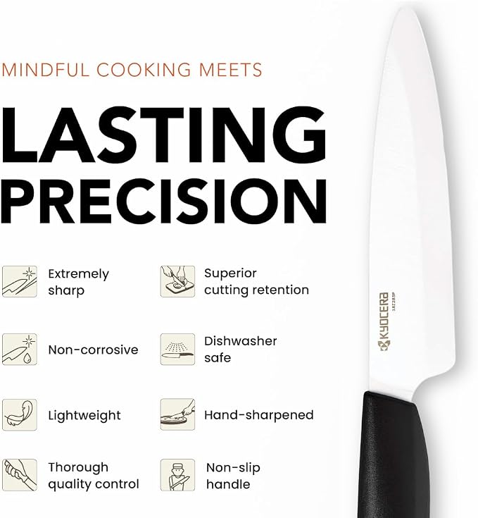 Kyocera Advanced Ceramic Revolution Series 4.5-inch Utility Knife, Black Handle, White Blade - FK-110 WH | KYOCERA Revolution 4.5-Inch Utility Knife: Ultra-Sharp Japanese Zirconia Blade for Precise Cutting of Fruits and Vegetables