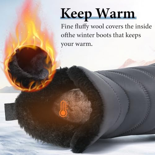 Hanani Mens Winter Snow Boots Fur Lined Warm Ankle Boots Zipper Closure Waterproof Outdoor Boots Men's Lightweight Comfortable Shoes
