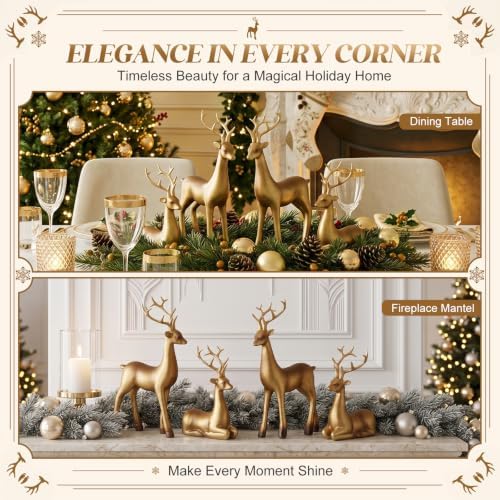 Thyle 4 Pcs Christmas Reindeer Decor Indoor Bronze Resin Deer Figurine