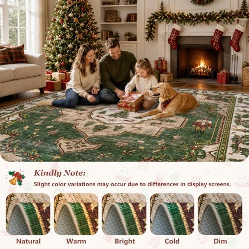 Engiw Christmas 2x8 Runner Rug, Washable Non-Slip, Soft Low Pile Carpet, Christmas Decorations for Living Room, Bedroom, Kitchen, Hallway, Entryway and Under Christmas Tree