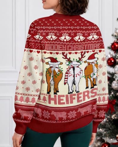 34HD Ugly Xmas Sweater–Funny Knit Christmas Sweater for Women & Men 2025, Long Sleeve Crewneck Holiday Pullover, Unisex Gift