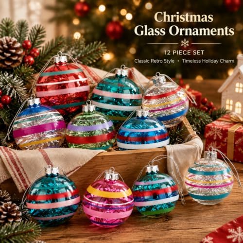 12 Pcs Vintage Glass Christmas Ornament Reflector Decor, Fashion