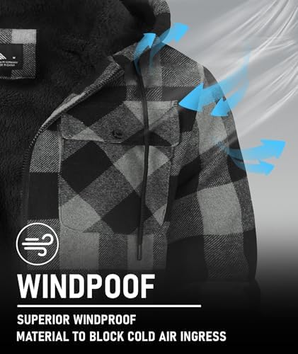 GEEK LIGHTING Men's Flannel Shirts Jacket Sherpa Lined Plaid Zipper Hoodie