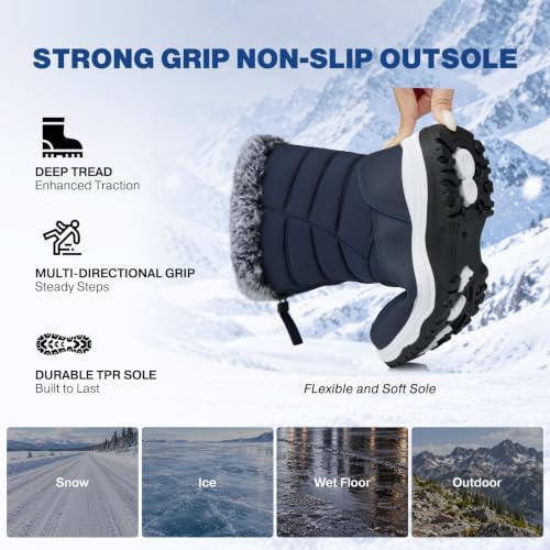 TEMOFON Winter Snow Boots for Women: WaterProof Warm Fur Lined Ankle Boot