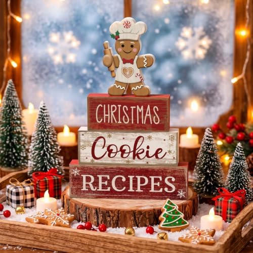 Moucuny 4 Pcs Christmas Table Decorations, Gingerbread Cookie Recipes Sign