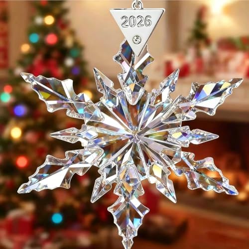 2026 Annual Christmas Ornaments Crystal Snowflake Star - Christmas Tree Ornaments Pendant Crystal Sun Catcher Home Hanging Decor (White 2026)