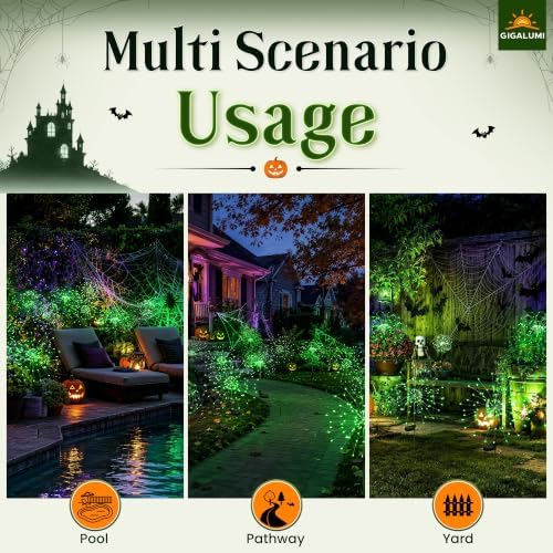 GIGALUMI 4 Pack Solar Firework Lights Outdoor, Halloween Decor, Green
