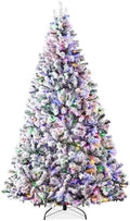 Best Choice Products Pre-Lit Artificial Christmas Tree 9ft Snow Flocked Pine Tree, 2-in-1 White and Multicolor LED Lights, Full Snowy Appearance