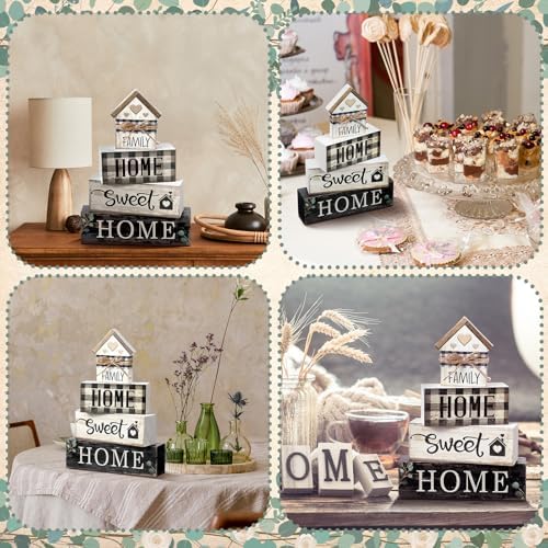 Moucuny 4 Pcs Farmhouse Table Decor Rustic Home Sweet Home Wooden Signs