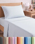 Twin XL Size 3 Piece Sheet Set - Breathable & Cooling Sheets - Blue Stripes