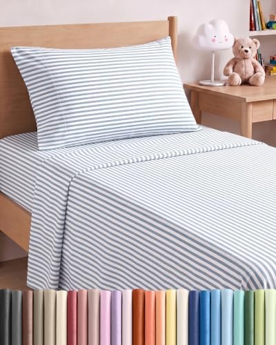 Twin XL Size 3 Piece Sheet Set - Breathable & Cooling Sheets - Blue Stripes