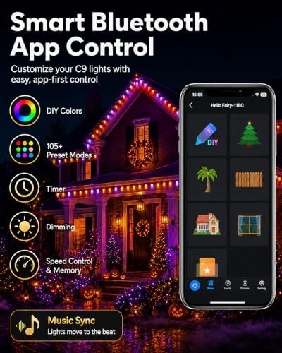 Probro 158FT 200 LED Smart C9 Christmas Lights Outdoor, RGB, App Controlled