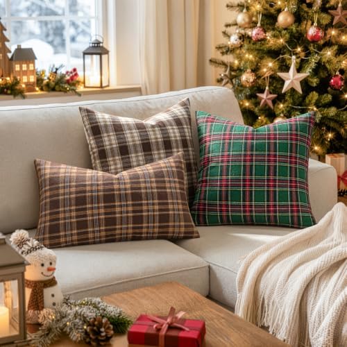 MIULEE Christmas Plaid Pillow Covers Scottish Tartan 12x20 Red and Green