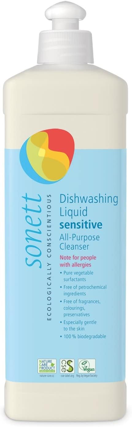 Sonett Organic Dishwashing Liquid, All Purpose Cleaner Sensitive Skin For People With Allergies 17 Fl.Oz (Pack of 6)