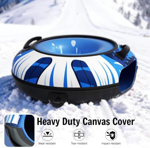 47" Snow Tubes with Canvas Covers, 2-Pack Heavy-Duty Inflatable Snow Sleds
